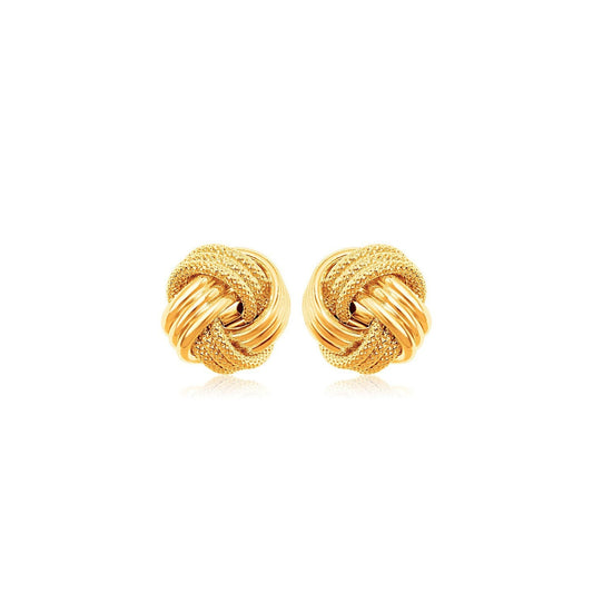 Yellow Gold Love Knot Ridge Texture Stud Earrings