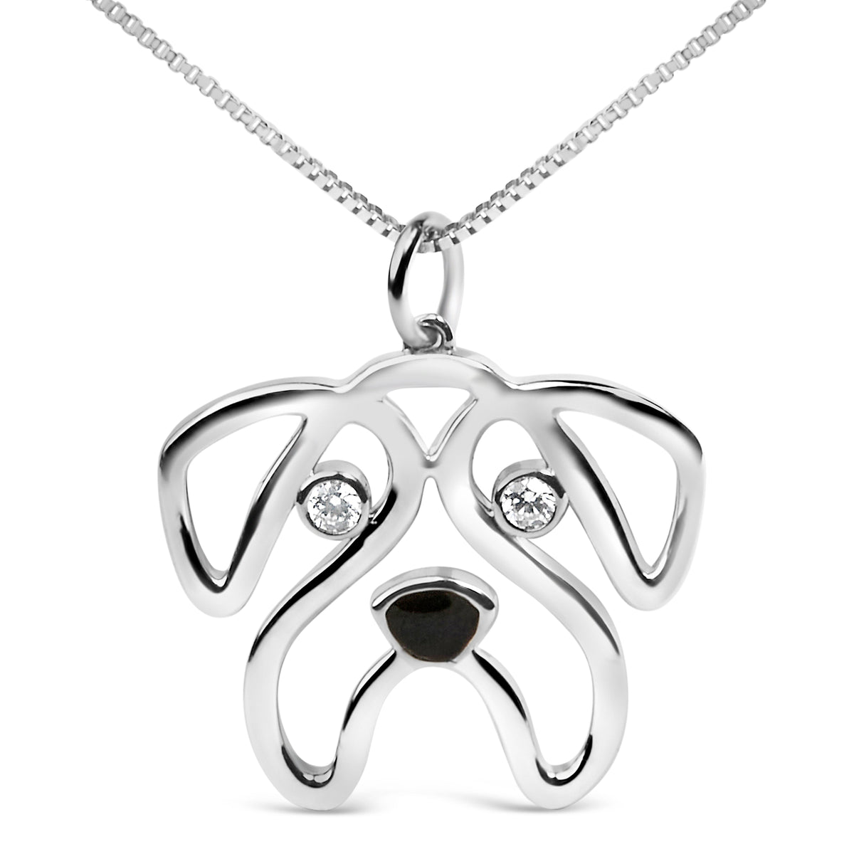 .925 Sterling Silver Diamond Pug Dog Pendant Necklace