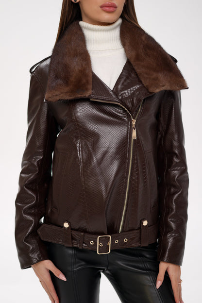 Mink Fur Embossed Leather Jacket