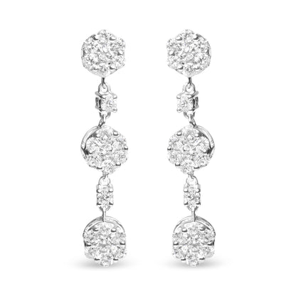 14K White Gold Diamond Composite Cluster Floral Drop Earrings
