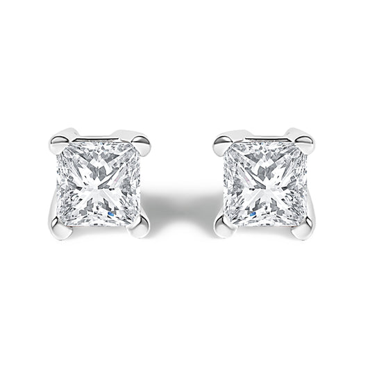 Sterling Silver 1/4 Cttw Princess-Cut Diamond Stud Earrings
