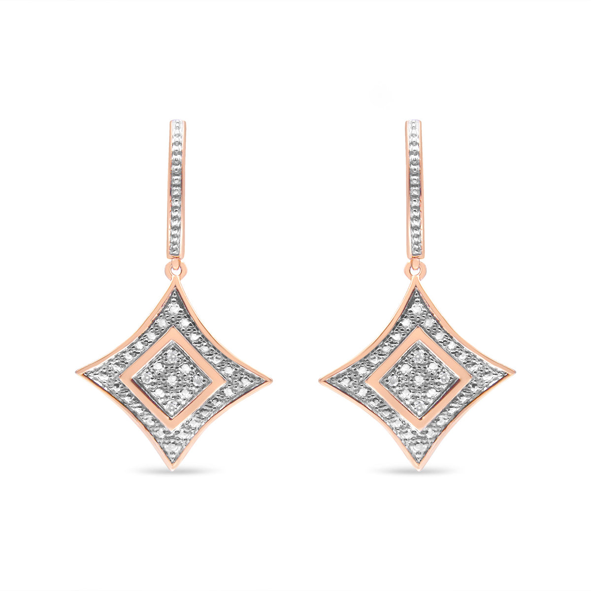 Rose Gold Plated Sterling Silver Diamond Dangle Rhombus Earrings