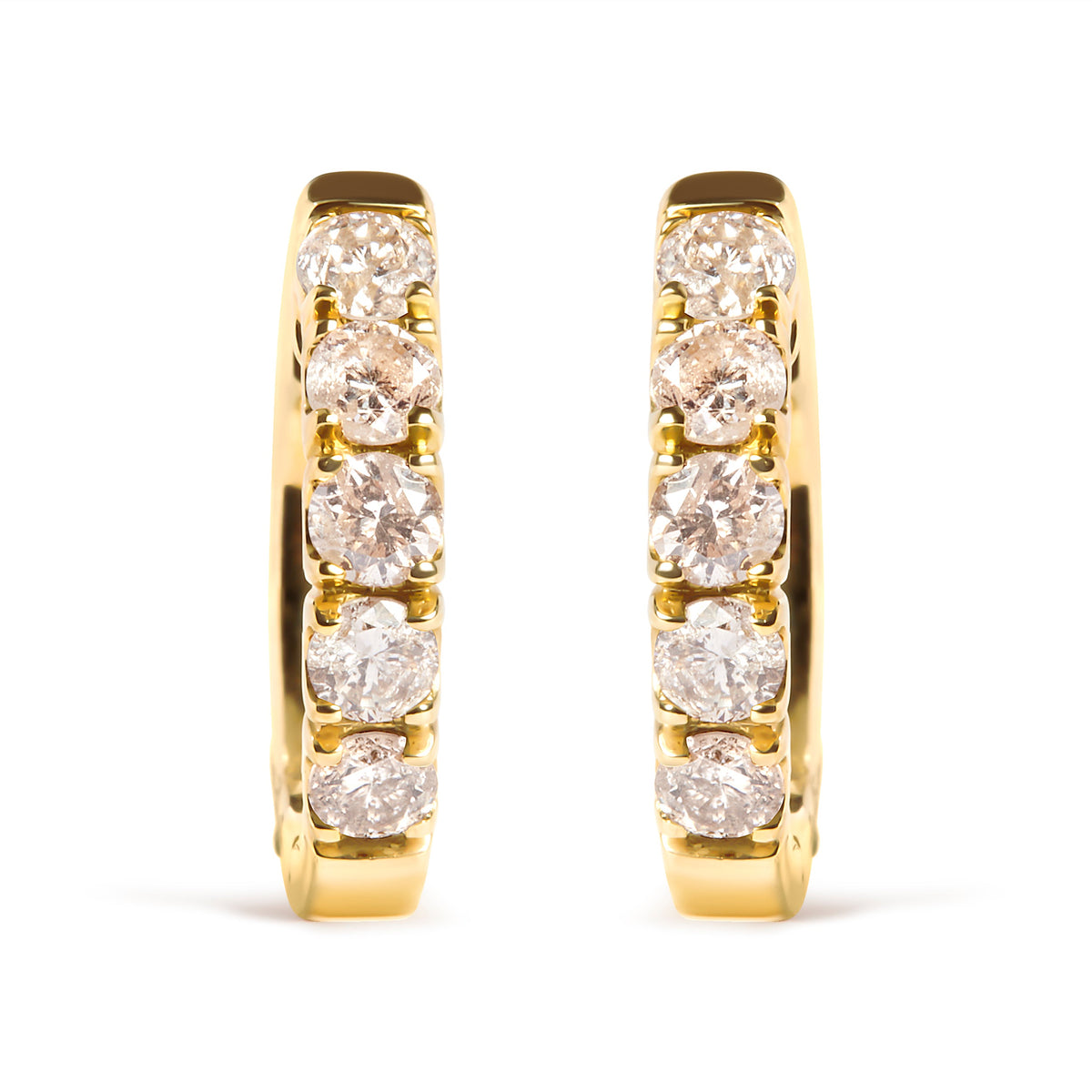 10K Yellow Gold 1/2 Cttw Round-Cut Diamond Hoop Earrings