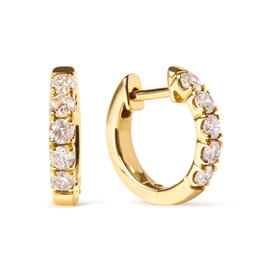 10K Yellow Gold 1/2 Cttw Diamond Hoop Earrings