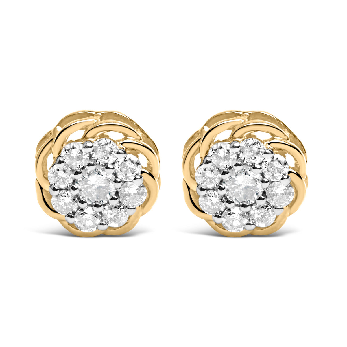 10K Yellow Gold Plated Sterling Silver 1/2 Cttw Diamond Cluster Stud Earrings