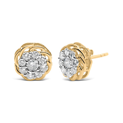 10K Yellow Gold Plated Sterling Silver 1/2 Cttw Diamond Cluster Stud Earrings