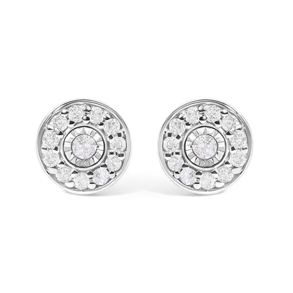 Sterling Silver Diamond Miracle Set Halo Stud Earrings