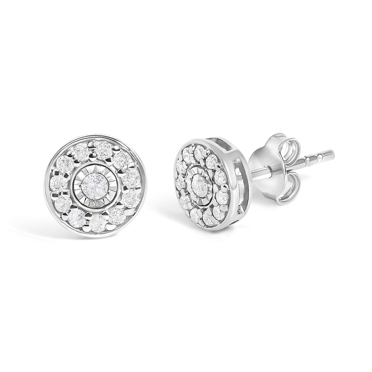Sterling Silver Diamond Miracle Set Halo Stud Earrings