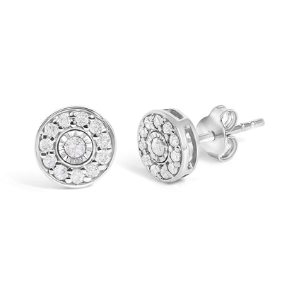 Sterling Silver Diamond Miracle Set Halo Stud Earrings