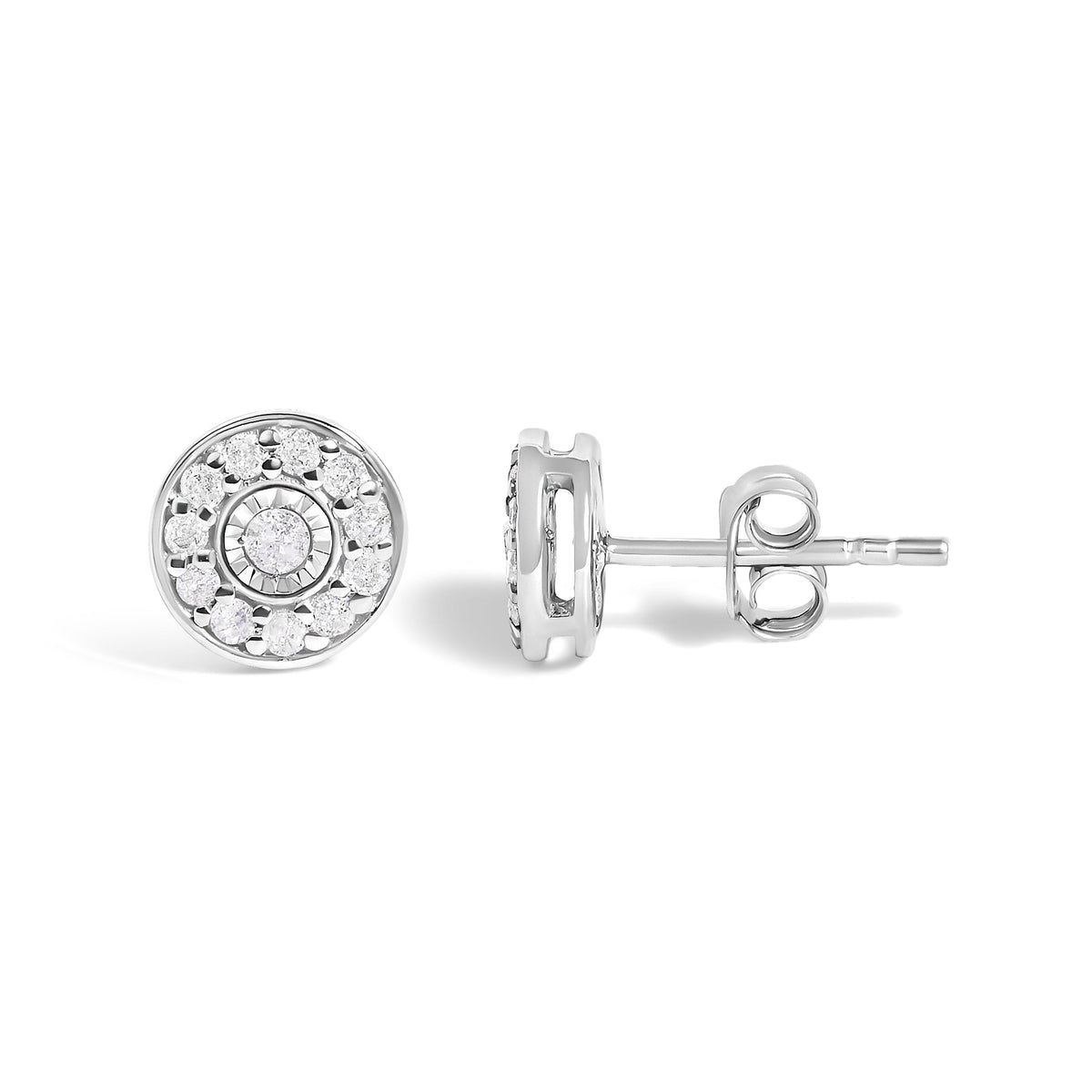 Sterling Silver Diamond Miracle Set Halo Stud Earrings