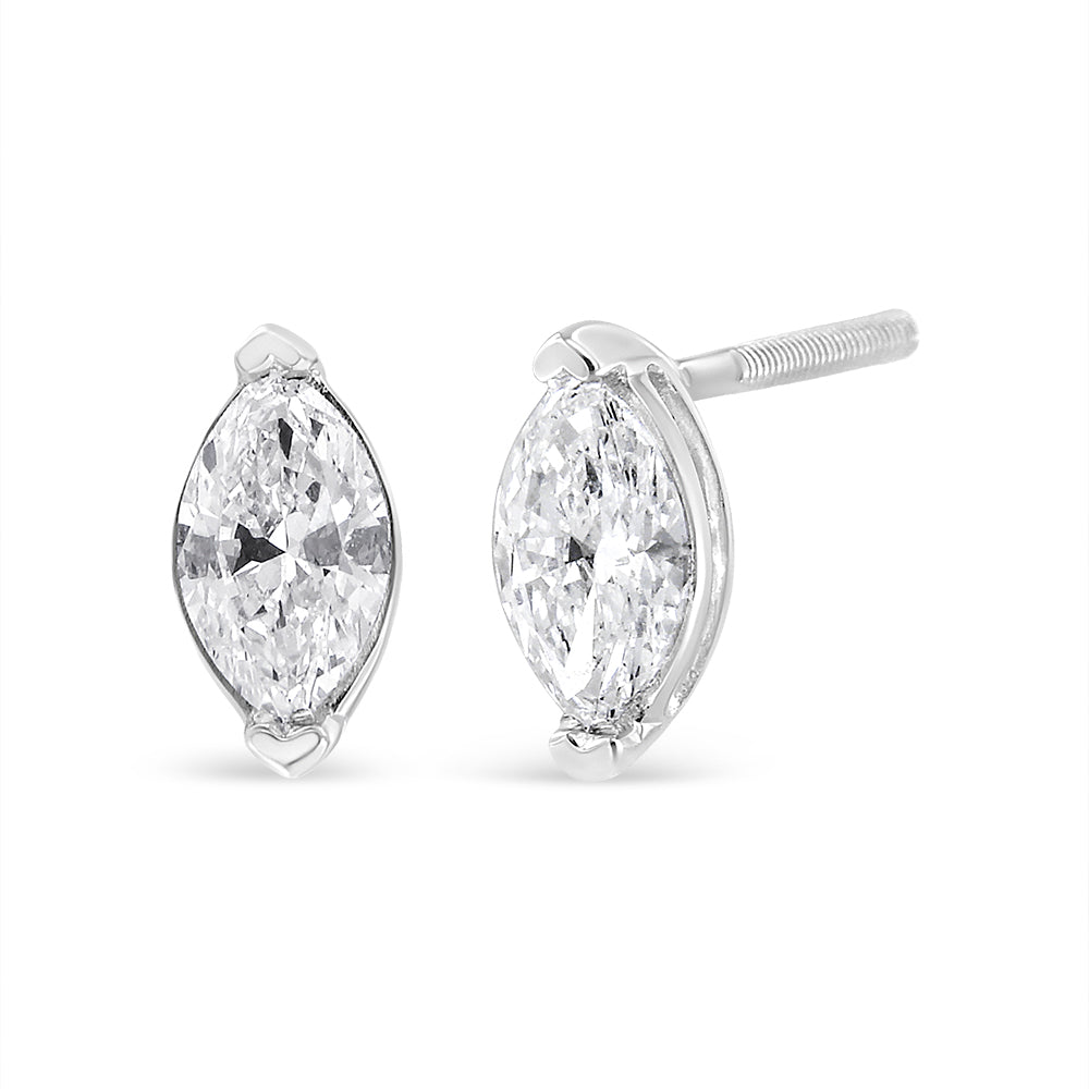 14K White Gold Marquise Lab-Grown Diamond Solitaire Stud Earrings