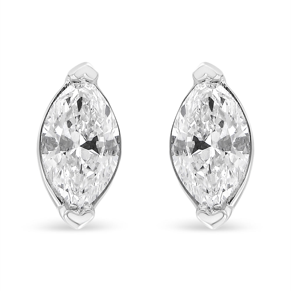 14K White Gold Marquise Lab-Grown Diamond Solitaire Stud Earrings