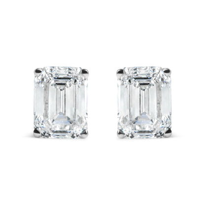 14K White Gold 2.0 Cttw Emerald Cut Lab Grown Diamond Solitaire Stud Earrings (G-H Color, VS1-VS2 Clarity)