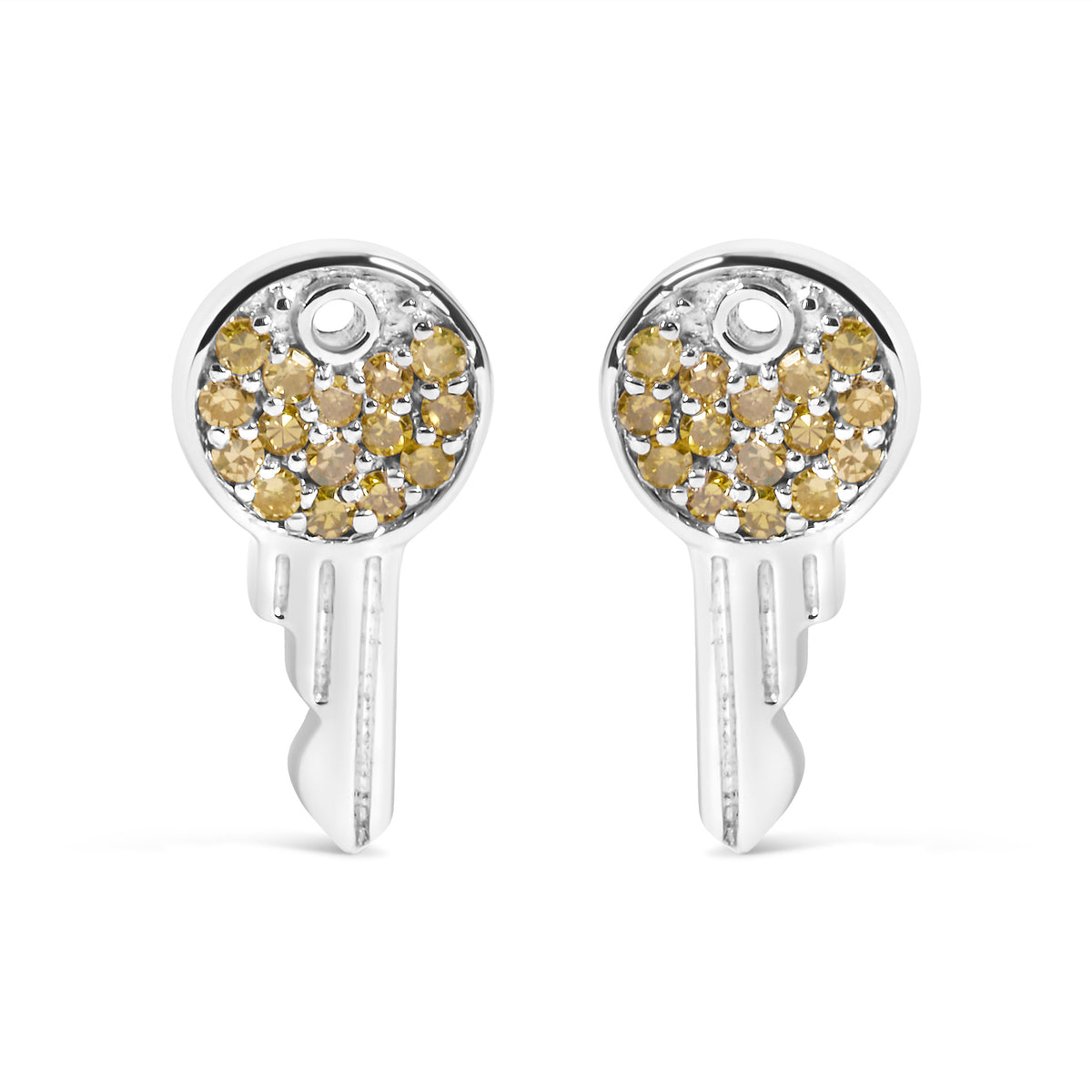 Sterling Silver Yellow Treated Diamond Key Charm Earrings