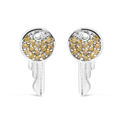 Sterling Silver Yellow Treated Diamond Key Charm Earrings