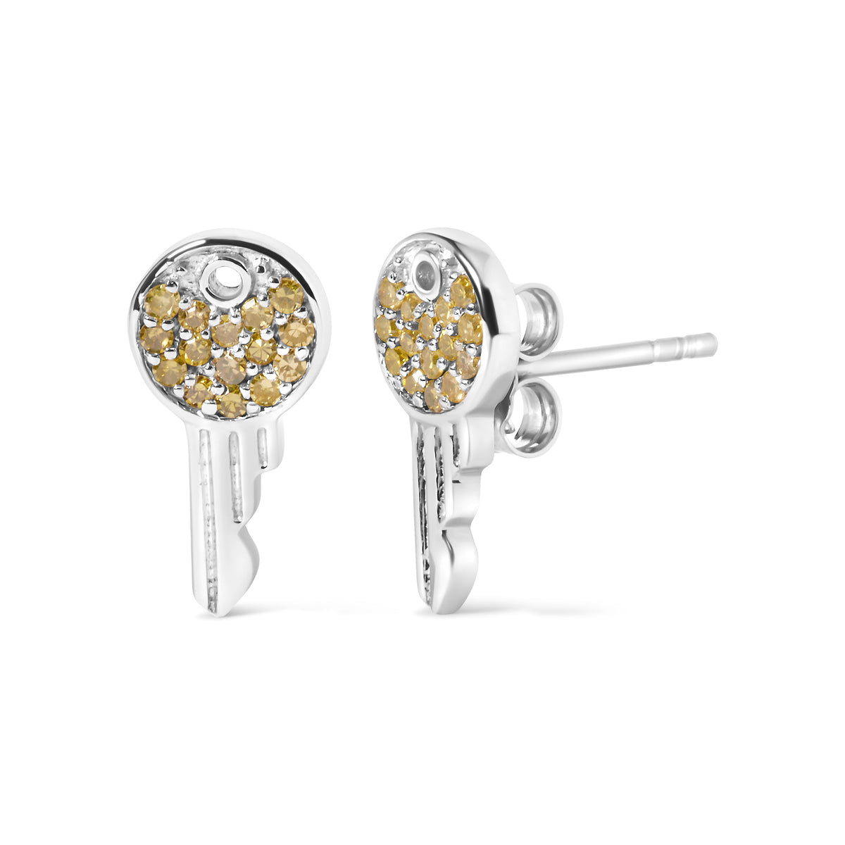 Sterling Silver Yellow Treated Diamond Key Charm Earrings