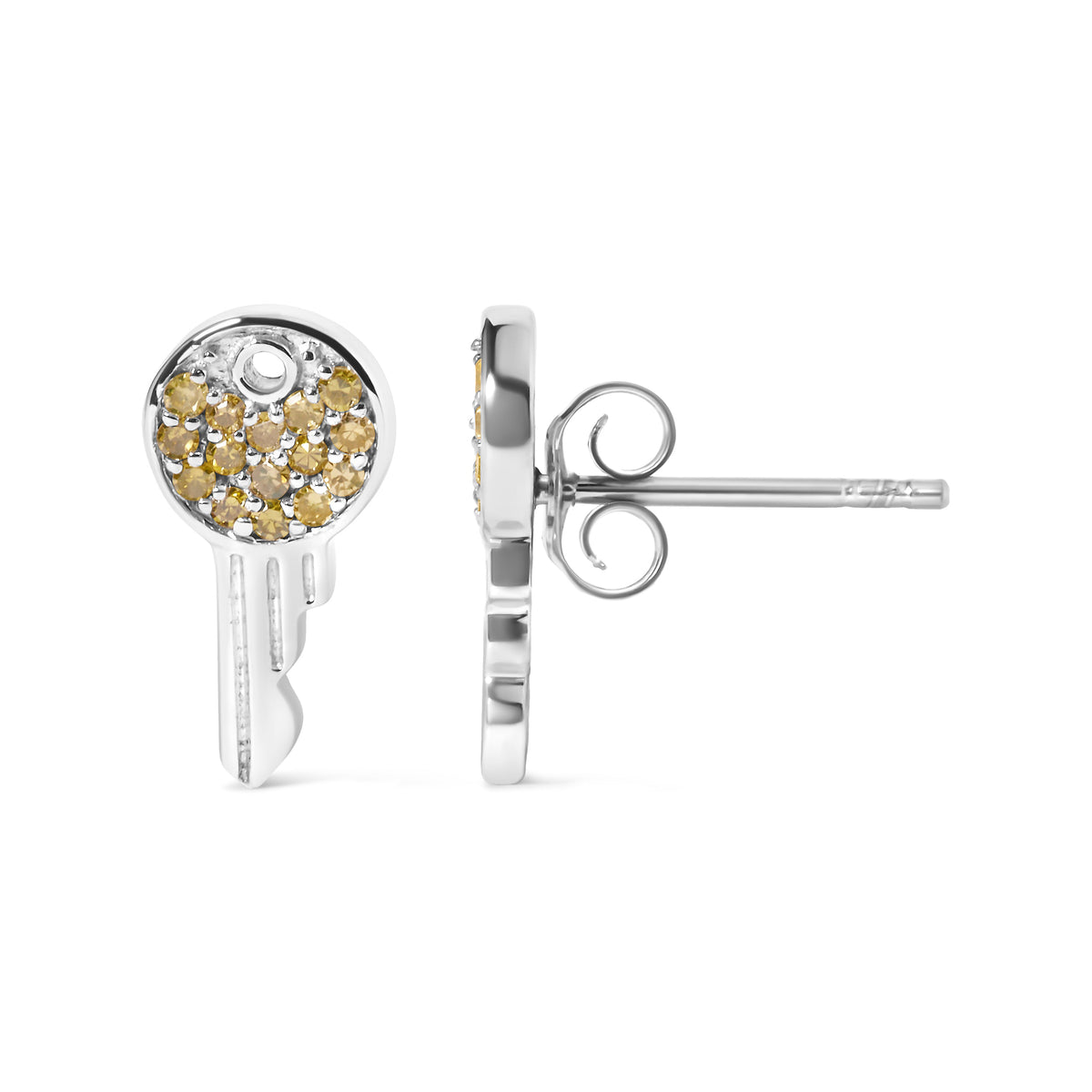 Sterling Silver Yellow Treated Diamond Key Charm Earrings