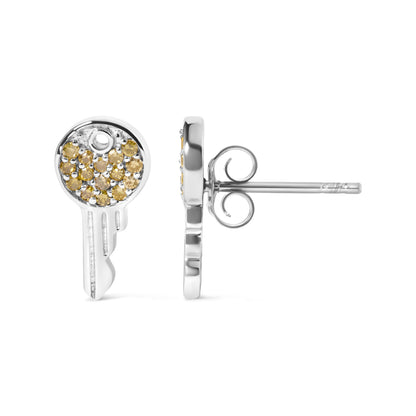 Sterling Silver Yellow Treated Diamond Key Charm Earrings