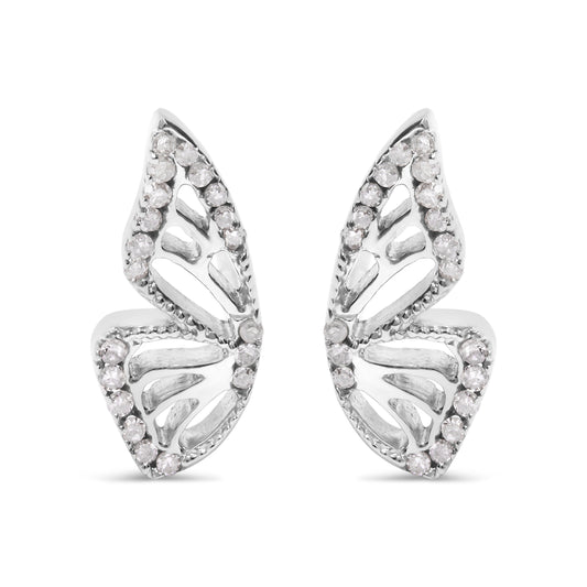 Sterling Silver Diamond Butterfly Stud Earrings