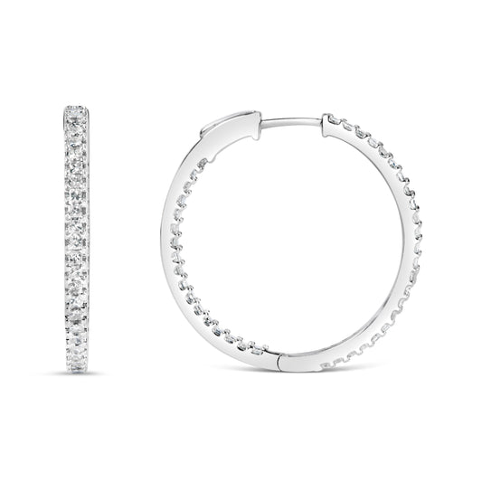 Sterling Silver 1.00 Cttw Princess-Cut Diamond Inside-Out Hoop Earrings