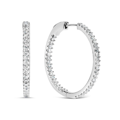 925 Sterling Silver 1.0 Cttw Princess Diamond Inside Out Hoop Earrings (I-J Color, I1-I2 Clarity) - 23 MM