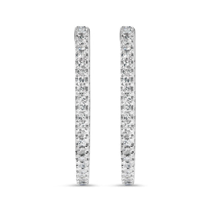 925 Sterling Silver 1.0 Cttw Princess Diamond Inside Out Hoop Earrings (I-J Color, I1-I2 Clarity) - 23 MM