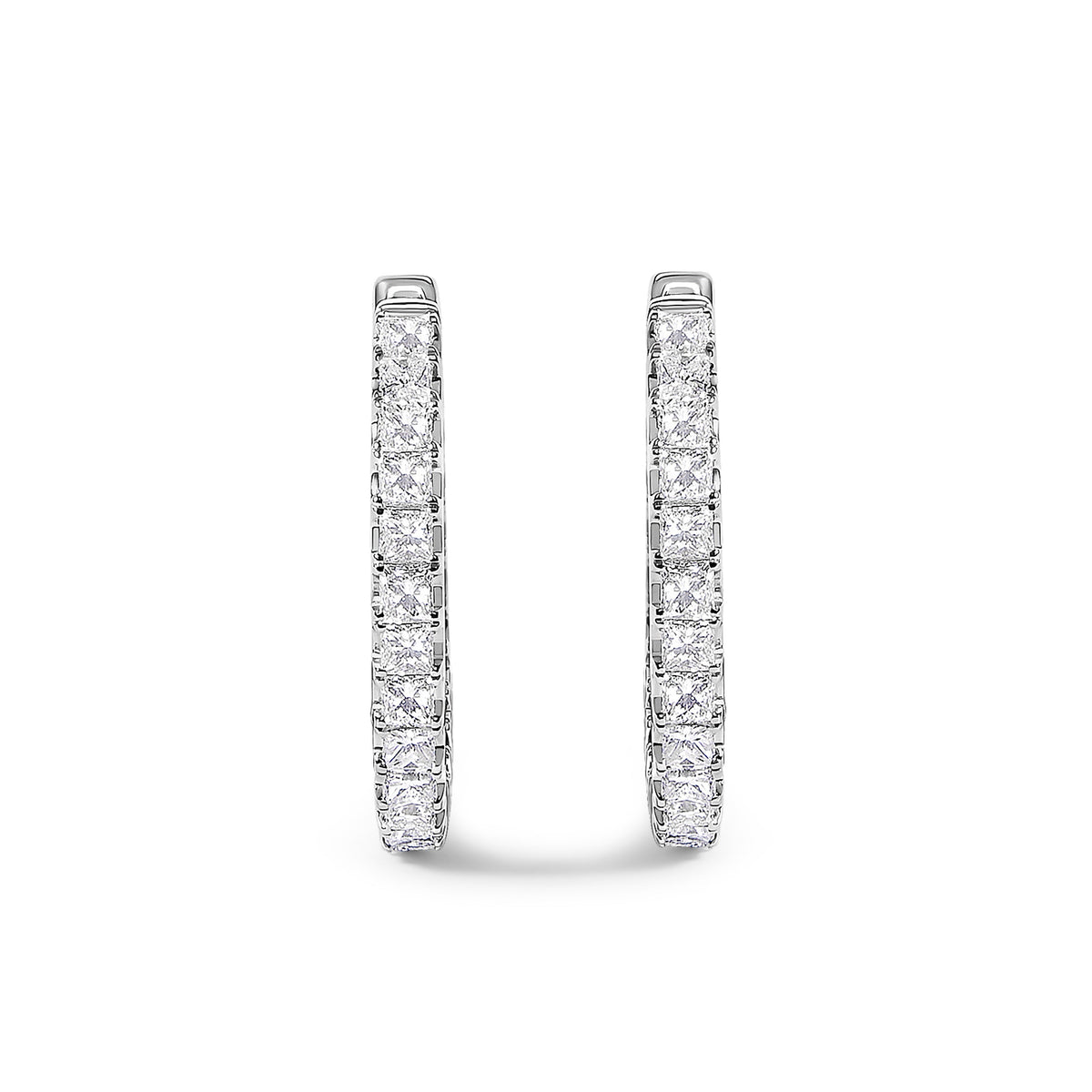 14K White Gold Princess Diamond Inside-Out Hoop Earrings