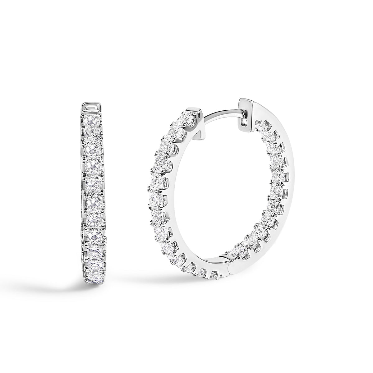 14K White Gold Princess Diamond Inside-Out Hoop Earrings