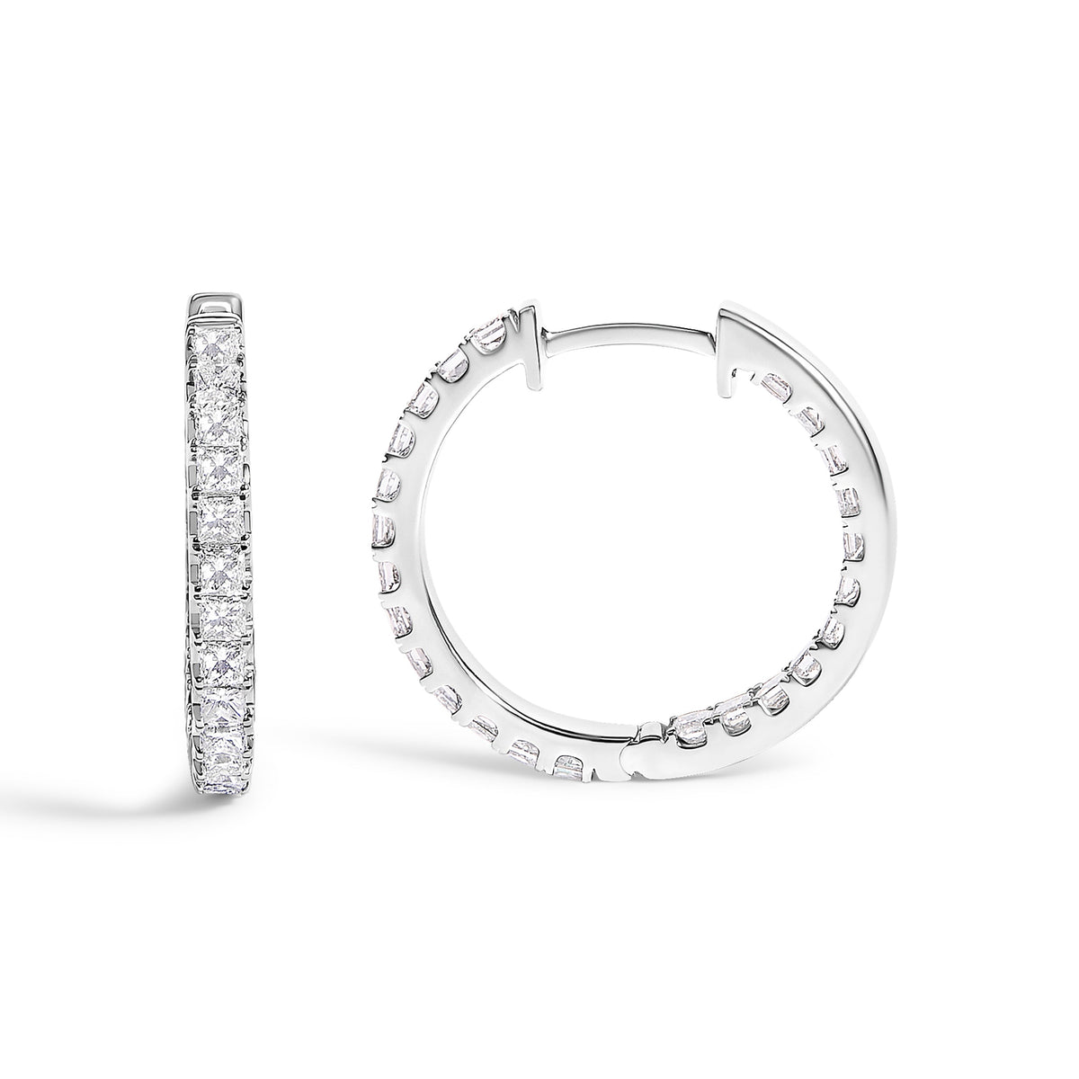 14K White Gold Princess Diamond Inside-Out Hoop Earrings