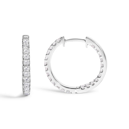 14K White Gold Princess Diamond Inside-Out Hoop Earrings
