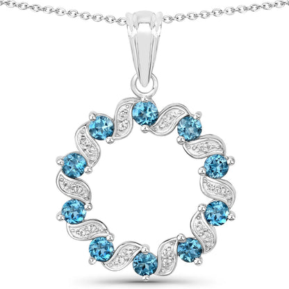 Sterling Silver London Blue Topaz and White Topaz Circle Pendant