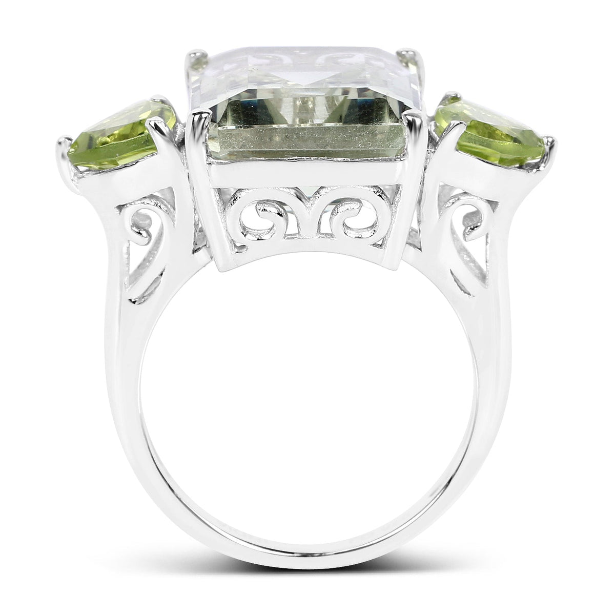 .925 Sterling Silver Green Amethyst and Peridot Ring