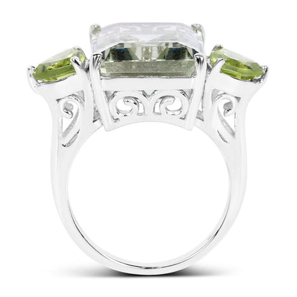 .925 Sterling Silver Green Amethyst and Peridot Ring