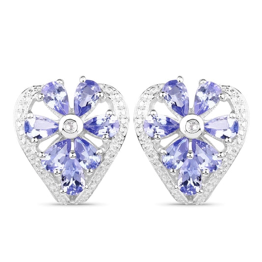 Sterling Silver Tanzanite & White Topaz Stud Earrings