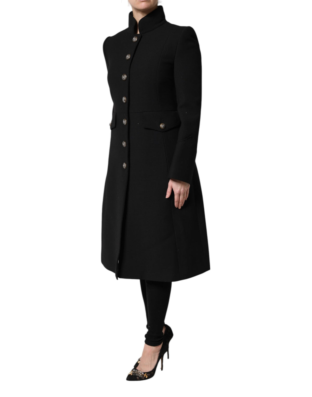 Dolce & Gabbana Black Wool Single Breasted Trench Coat Jacket II
