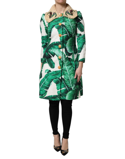 Dolce & Gabbana Multicolor Leaf Print Embellished Trenchcoat Jacket