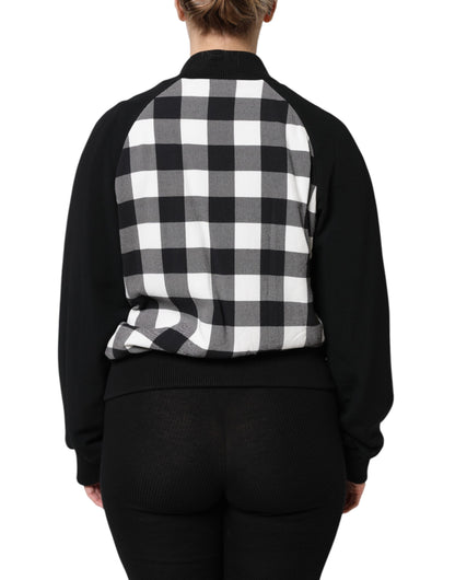 Dolce & Gabbana Black White Check Floral Button Down Jacket