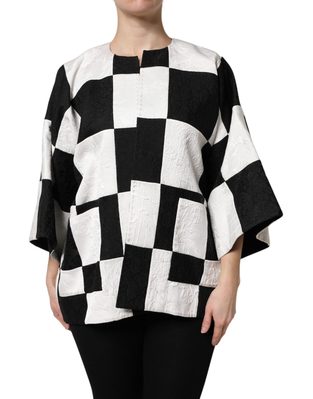 Dolce & Gabbana Black & White Damier Patchwork Jacquard Blazer