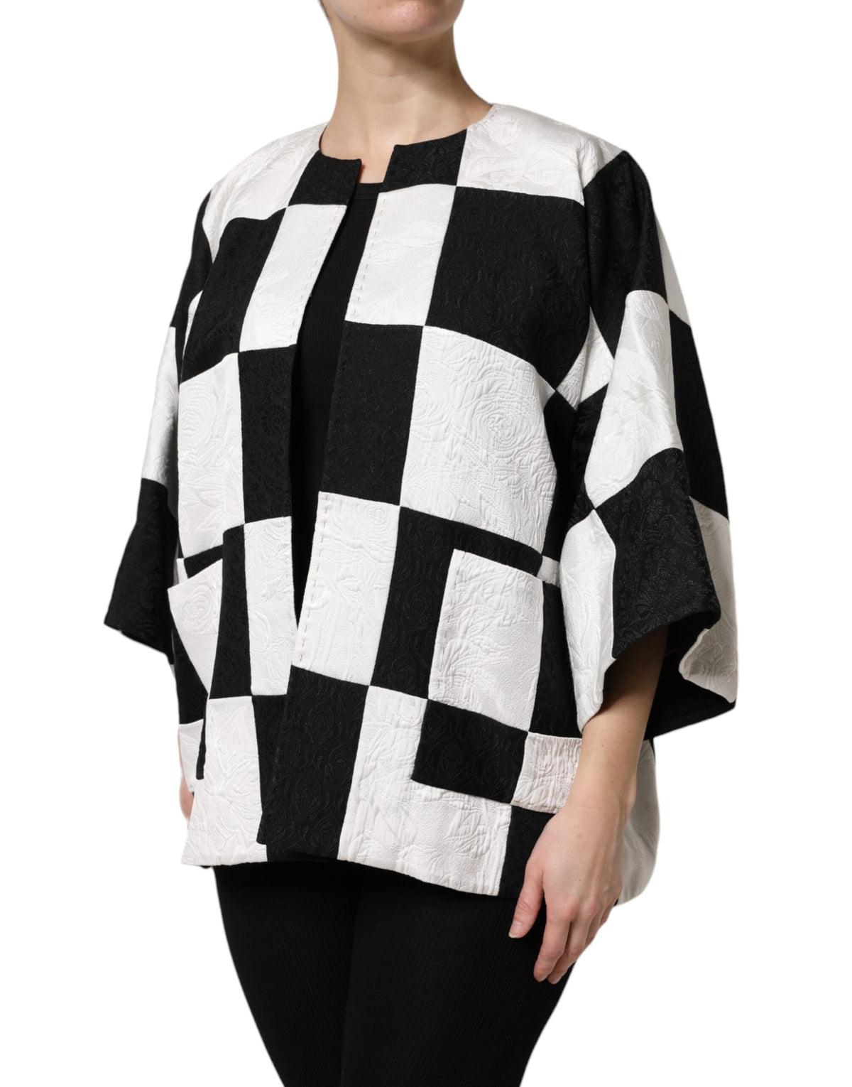 Dolce & Gabbana Black & White Damier Patchwork Jacquard Blazer