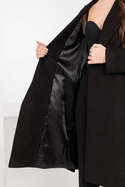 Geneva Classic Wraparound Wool Blend Overcoat in Black