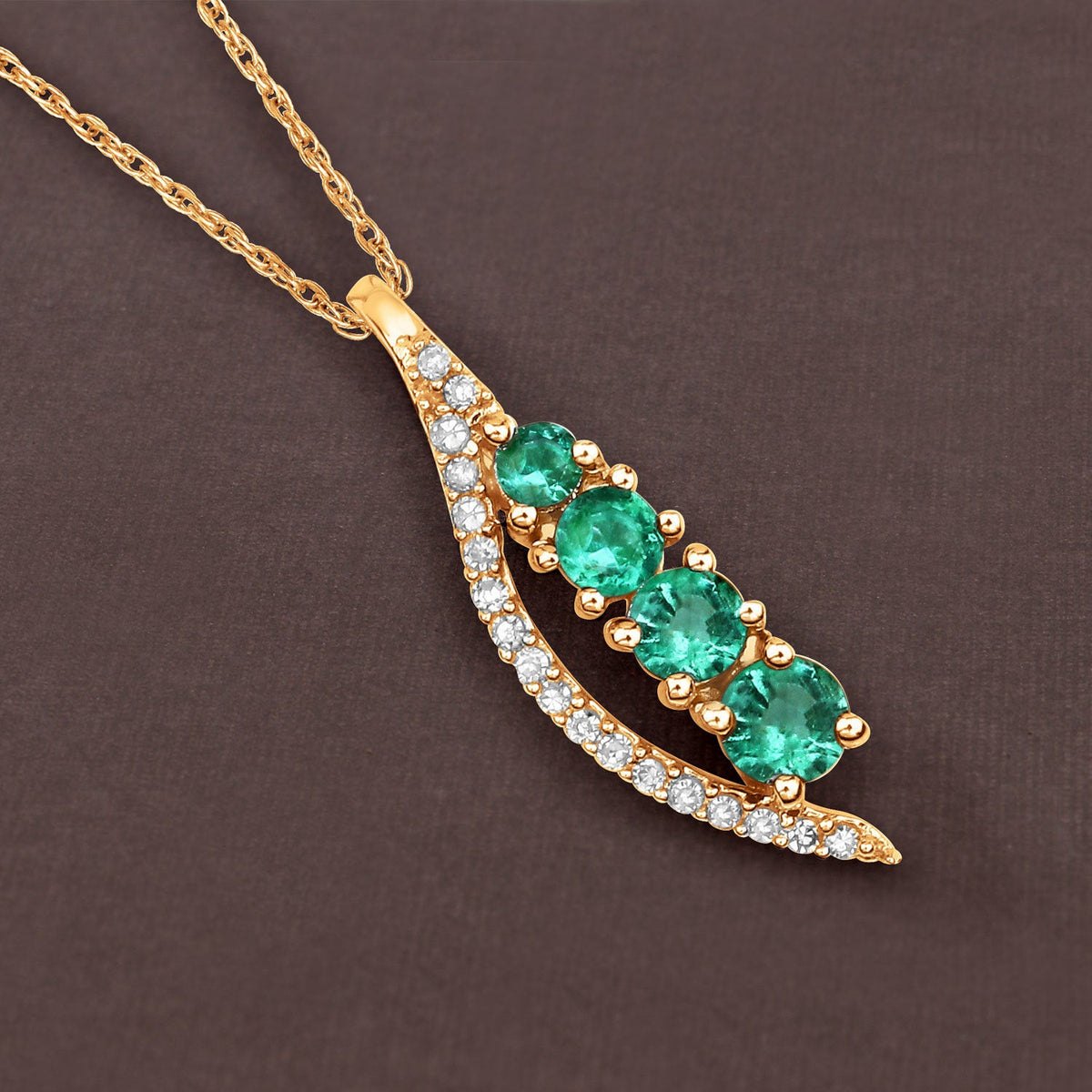 14K Yellow Gold Zambian Emerald and Diamond Graduated Pendant