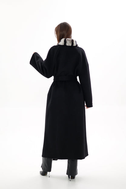 French Orylag Fur Italian Cashmere Wool Coat