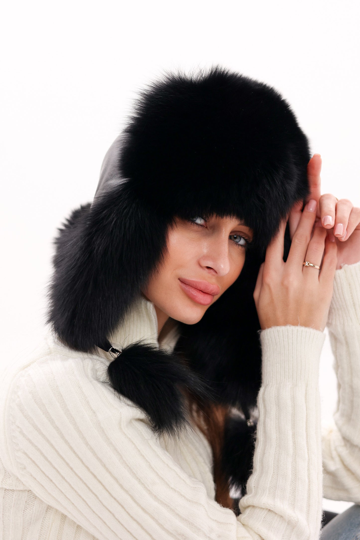 Genuine Polar Fox Fur Genuine Leather Hat
