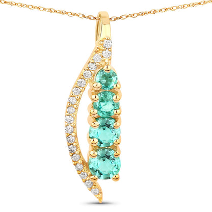 14K Yellow Gold Zambian Emerald and Diamond Graduated Pendant