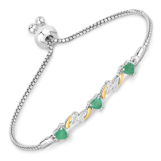 Sterling Silver Heart Emerald and White Sapphire Bolo Bracelet