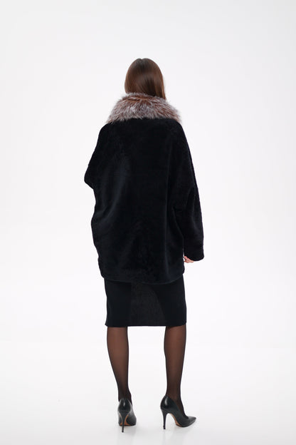 Palermo Astrakhan Silver Fox Trim Coat