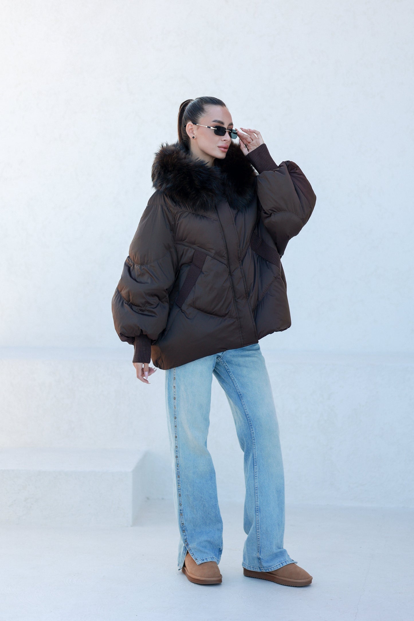 Chantal Fur Trim Down Fill Coat Chocolate Coat