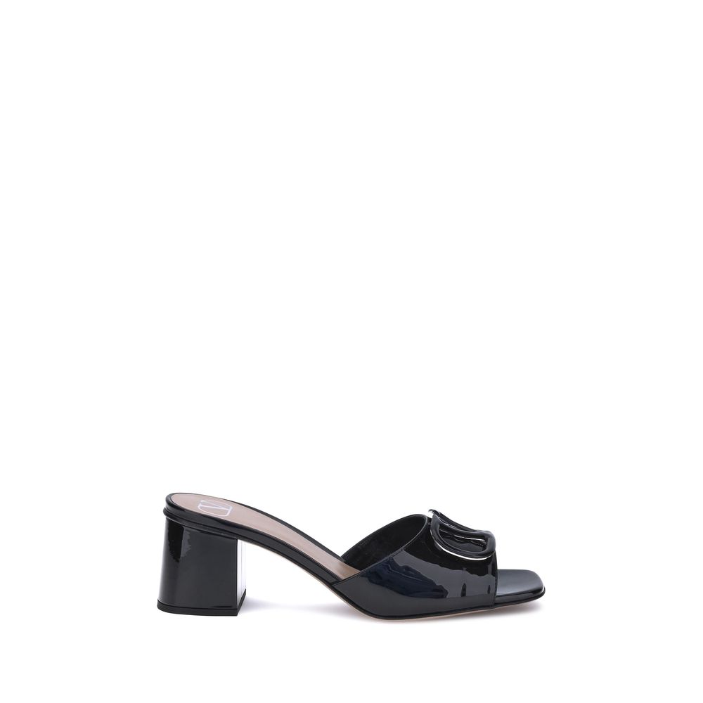 Valentino Garavani VLogo Black Patent Leather Slide Sandals