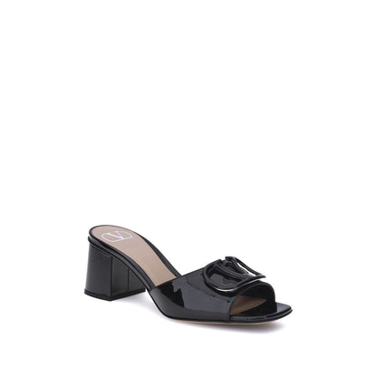 Valentino Garavani VLogo Black Patent Leather Slide Sandals