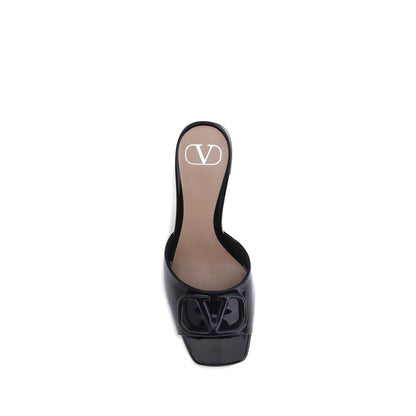 Valentino Garavani VLogo Black Patent Leather Slide Sandals